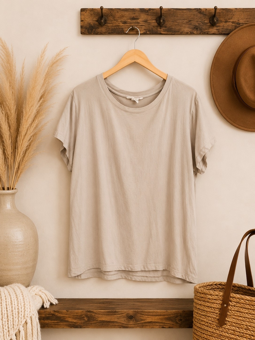 H&M Neutral Beige Short Sleeve Crew Tee